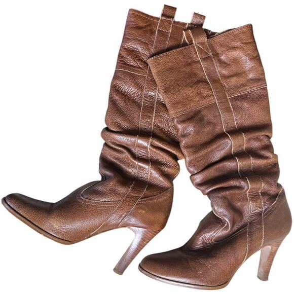 Matisse Brown Cognac Leather Heel Tall Boots Women's Size 8 - Picture 1 of 12